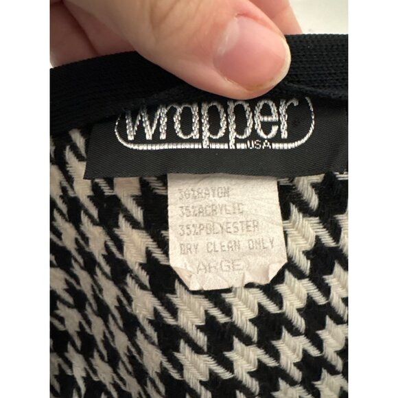 Vintage Wrapper Houndstooth Cropped Cardigan Jacket Size L Black & White Rayon/P - Picture 10 of 10